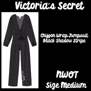 Victoria’s Secret Chiffon Wrap Jumpsuit - Black Shadow Stripe